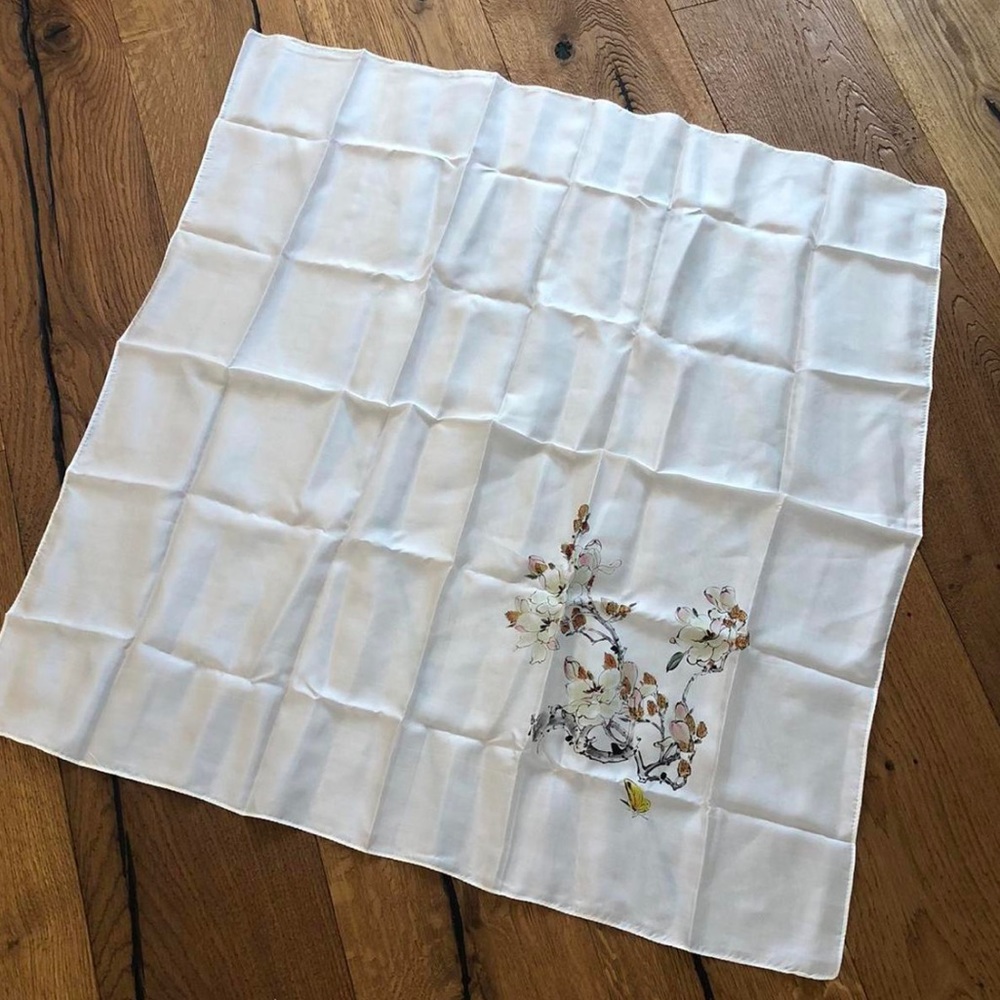 vintage white cherry blossom and butterfly scarf